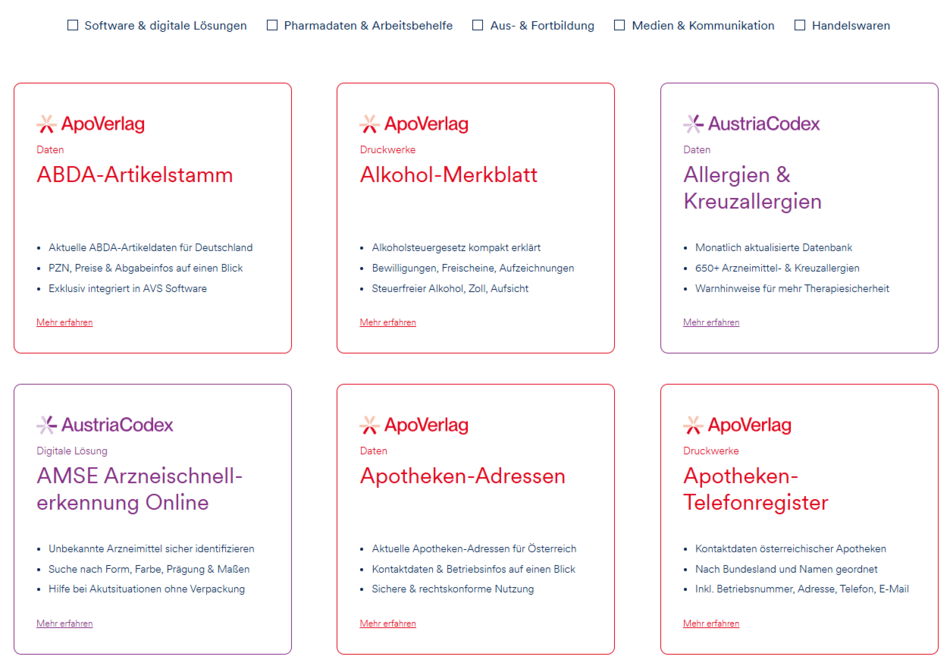 Screenshot apoverlag Produktsuche