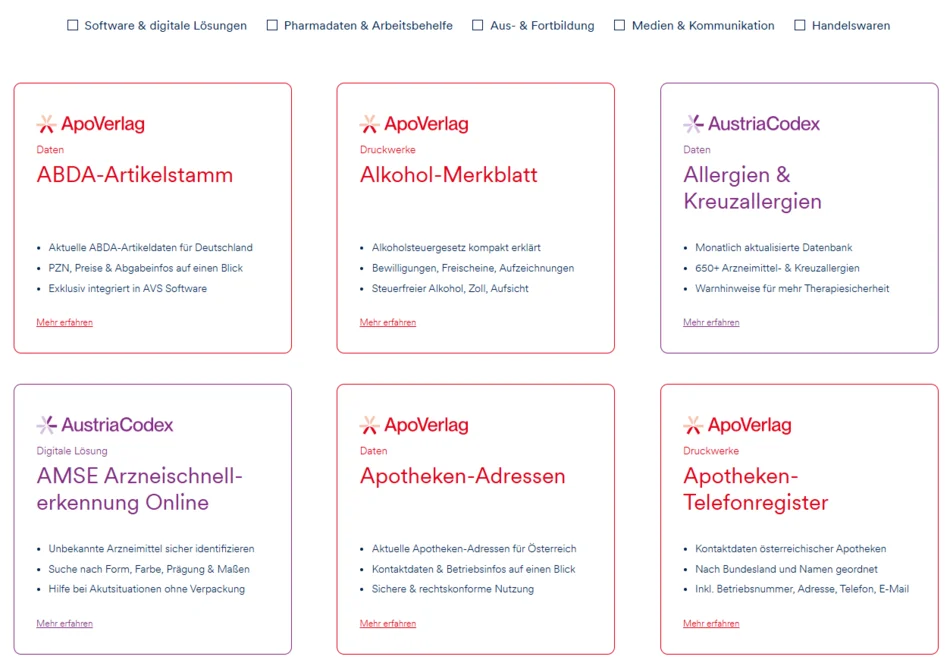 Screenshot apoverlag Produktsuche