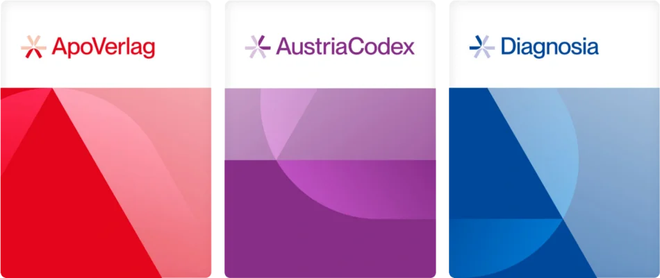 Screenshot der drei Marken ApoVerlag, AustriaCodex und Diagnosia
